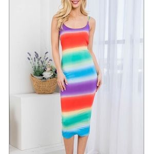CORAL MULTI color TIE DYE SCOOPED NECK BODYCON maxi DRESS
